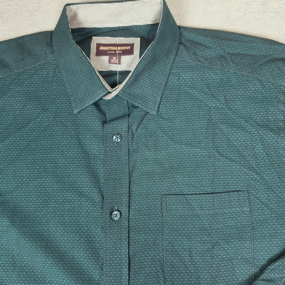 Johnston & Murphy XL Teal Geometric Dress Shirt Mens Long Sleeve 100% Cotton